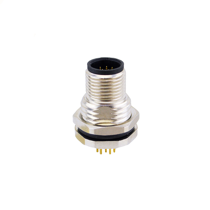 M12 5pins A code male straight front panel mount connector M16 thread,unshielded,insert,brass with nickel plated shell